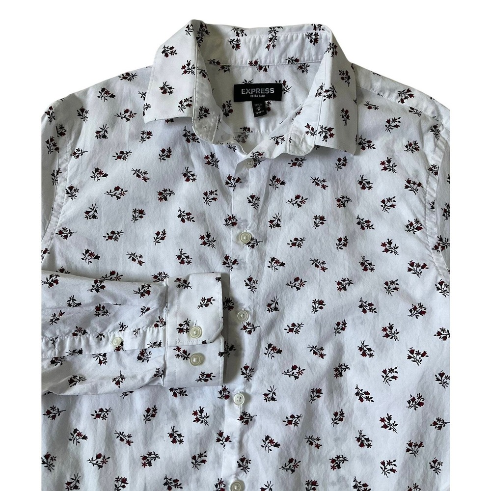 Express White Floral Extra Slim Button Up Shirt Men's Size Medium | 0244